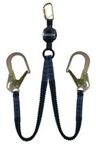 Safehold 1.8mtr Twin-Leg Elasticated Shock Absorbing Lanyard with Double Lock Karabiner & Scaffold Hooks