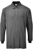 Portwest FR10 Grey Flame Resistant Anti-Static Long Sleeve Polo Shirt