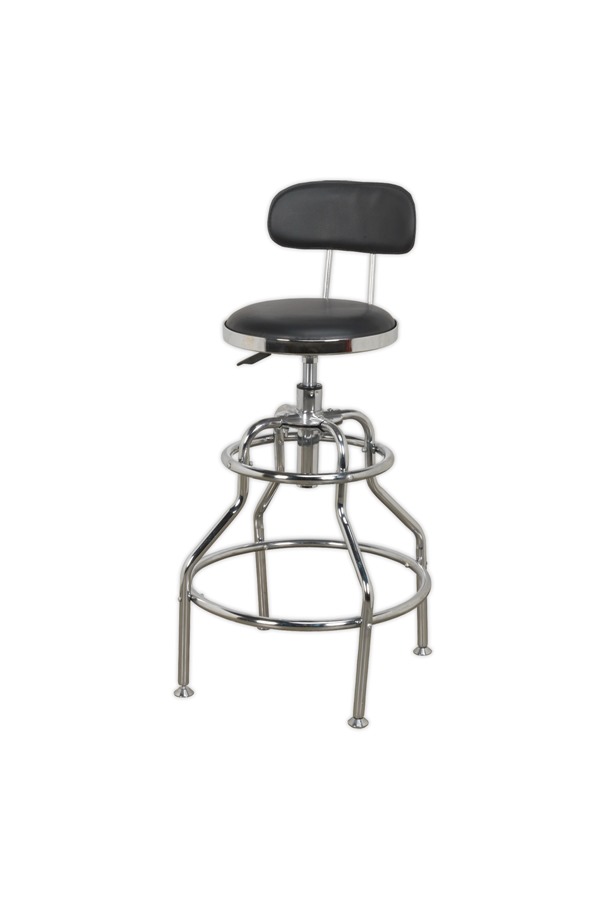 Adjustable shop discount stool with backrest